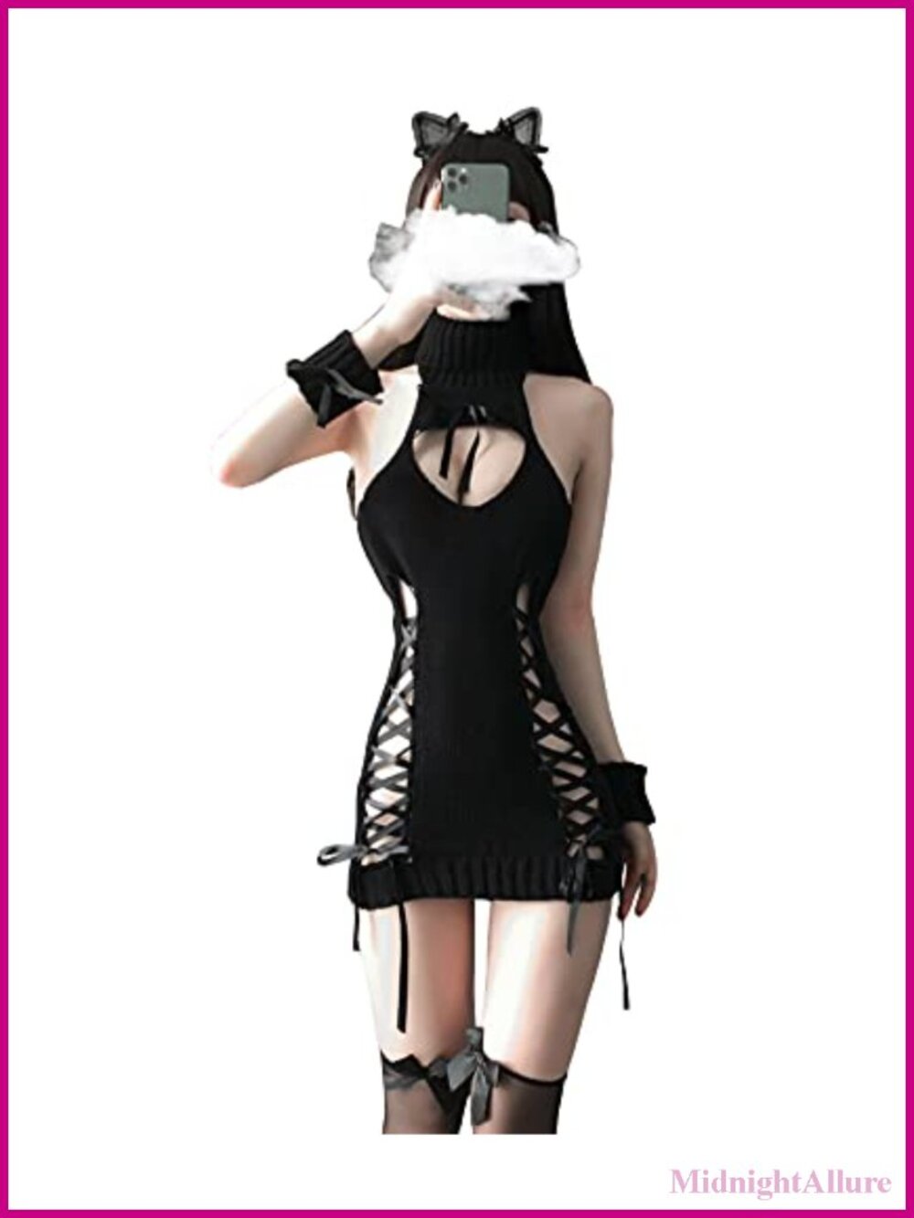 Cosplay Lingerie Knitted Turtleneck Bandage Anime One-Piece Sweater Vest Top